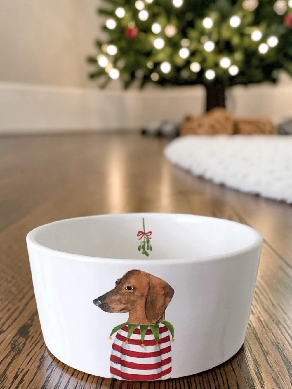Rae Dunn Dachshund Ceramic Christmas Dog Bowl